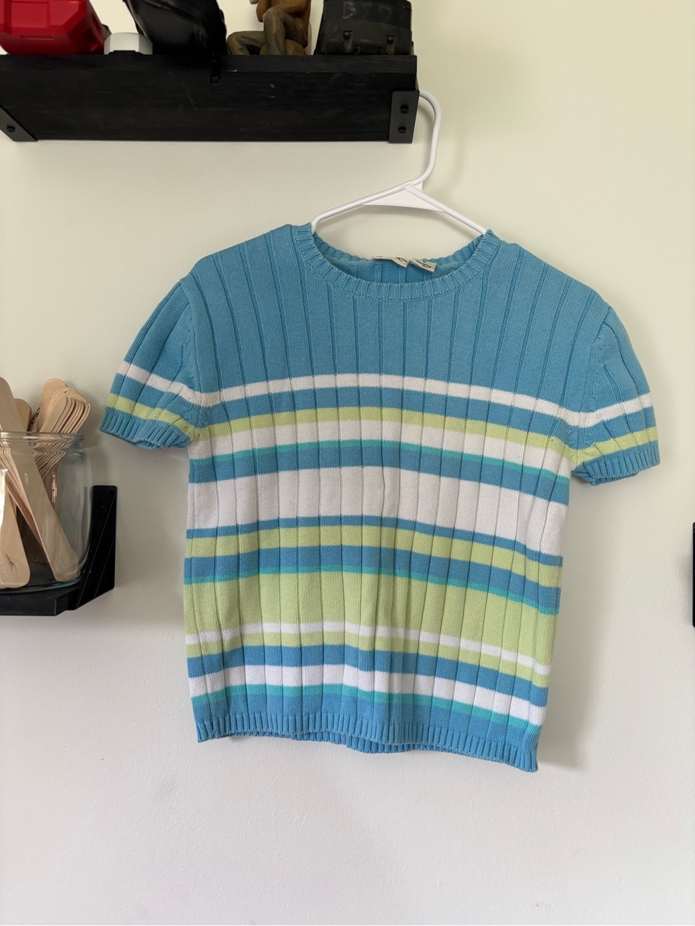 Cherokee Vintage Striped Ribbed Knit Short Sleeve Top M